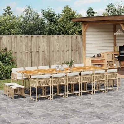 vidaXL - 17-delige - Tuinset - met - kussens - poly - rattan - beige