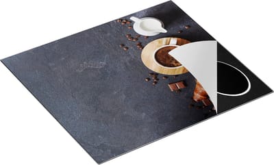 Chefcare Inductie Beschermer Kopje Koffie met een Croissant - 60x50 cm - Afdekplaat Inductie - Kookplaat Beschermer - Inductie Mat