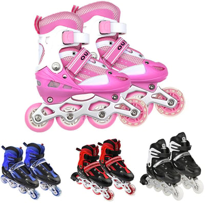PIPIPOXER-Kinder Skeelers - Inlineskates Verstelbaar - Lichtgevende wielen -Maat S (31-34)-Roze