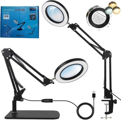 W&Z® Loeplamp met LED Verlichting met Tafelklem en standaard - Loep Vergrootglas - 72 LEDs - 10x Vergroting -Zwart