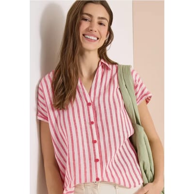 Overhemdblouse met hangende schouder in linnen