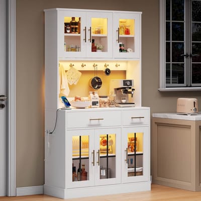 Sweiko Keukenkast - Dressoir - LED-verlichting - Oplaadpunten - 2 lades - Verstelbare planken - Wit