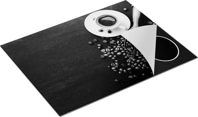 Chefcare Inductie Beschermer Kopje Koffie met Koffiebonen - Zwart Wit - 77x59 cm - Afdekplaat Inductie - Kookplaat Beschermer - Inductie Mat