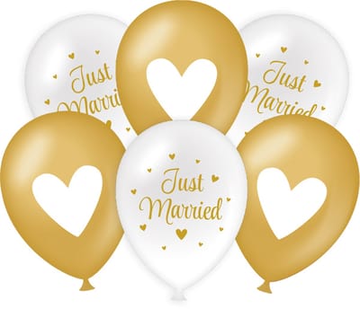 Huwelijk Ballonnen Just Married Goud-Wit