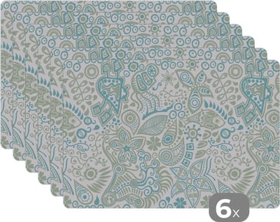 Placemat - Placemats kunststof - Vlinders - Patronen - Abstract - 45x30 cm - 6 stuks - Hittebestendig - Anti-Slip - Onderlegger - Afneembaar