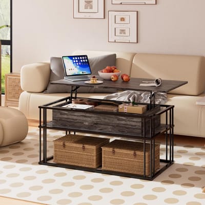 Salontafel met Liftblad - Modern Vierkant Design met Verborgen Opbergruimte en Stabiel Metalen Frame