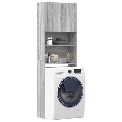 vidaXL - Wasmachinekast - 64x24x190 - cm - bewerkt - hout - grijs - sonoma - eikenkl