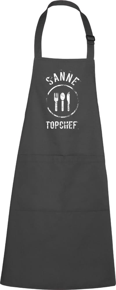 mijncadeautje - luxe keukenschort - Topchef bestek BBQ - met naam - chique grijs