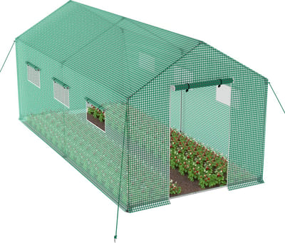 ACXIN Foliekas Winterbestendig Vorstbescherming - Verzinkt Buisframe - Gaasfolie + Raam + Grondankers - Tuinkas voor Tomaten & Groenten - 4.5x2x2 m 9㎡ - Groen