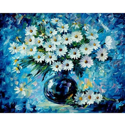 Ronde Boor Diamant Borduurwerk Blauwe Achtergrond & Margriet Look Afbeelding 3D Diamant Schilderen 20X30CM blue