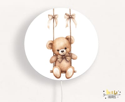 Wandlamp rond beer op schommel-beer-lamp-sfeerverlichting-kinderkamerdecoratie-woonaccessoires