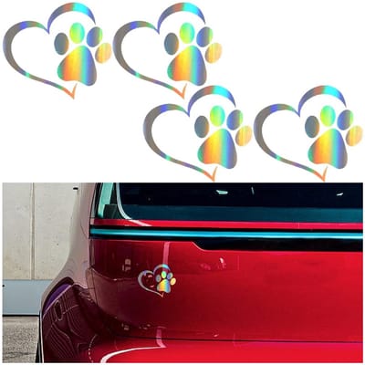 Dailygoods- Autostickers Reflecterend - Liefde Voetafdruk Stickers - Waterdicht - Decoratief Auto-accessoire - 4 Stuks - PET Materiaal - 11 x 9,3 cm - Autodecoratie