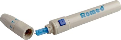 Romed pen voor bloedlancetten / prikpen Romed - Wit / blauw - 5 verschillende standen voor diepte penetratie