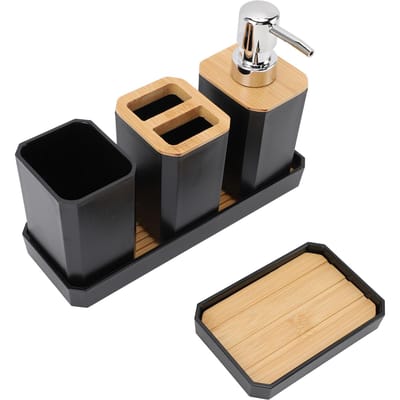 Badkamer Accessoires Set Badkamer Ensemble Set met Tandenborstelhouder Beker Lotionflessen Zeepschaal Dienblad