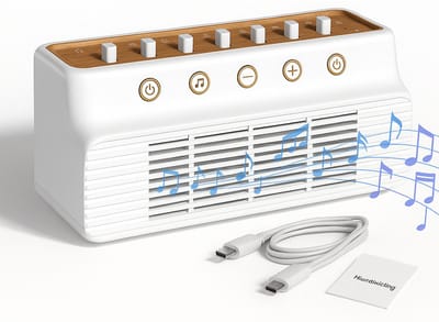 Boscer White Noise Speaker - Witte Ruis Bluetooth Speaker - 8 Rustgevende Omgevingsgeluiden - USB-C Oplaadbaar – Slaaptimer - Volledig Instelbaar - Voor Kind & Volwassenen - Slaapgeluiden - Wit