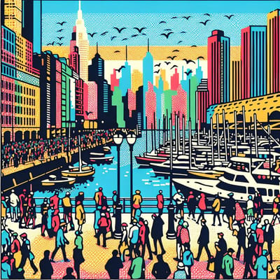 Pop art haven schilderij | Haven of Pop: A Colorful and Vibrant Fusion of Art | Kunst - 30x30 centimeter op Dibond | Foto op Dibond