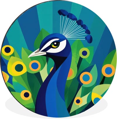WallCircle - Wandcirkel - Muurcirkel - Pauw - Cirkels - Blauw - Aluminium - Dibond - 30x30 cm - Binnen en Buiten