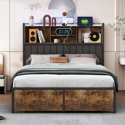 Tweepersoonsbed Frame - Bed met opbergruimte - Slaapkamer Inrichten - Met LED en USB - 140 x 200 cm