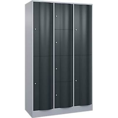 C+P combikast Resisto, 3 afdelingen, 9 vakken, B 1148 x D 540 x H 1950 mm, blank aluminium/antraciet grijs