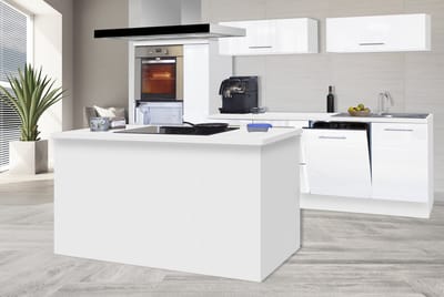 Eilandkeuken 310  cm - complete keuken met apparatuur Amanda  - Wit/Wit - soft close - keramische kookplaat - vaatwasser - afzuigkap - oven    - spoelbak