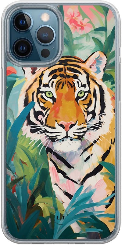 Hoesje geschikt voor iPhone 12 - Tijger in de jungle - 2in1 backcover - Print / Illustratie - Multi - Leuke Telefoonhoesjes