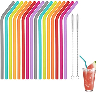 Dailygoods- Siliconen Rietjes Set van 16 Stuks - Herbruikbare Rietjes - Inclusief 2 Reinigingsborstels - Duurzaam - BPA-vrij - Gemakkelijk te Reinigen