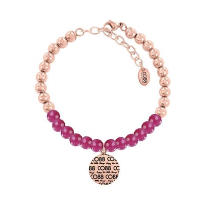 CO88 Collection Elemental 8CB 14012 Stalen Armband met Hanger - CO88 hanger en Jade Natuursteen 6 mm - Lengte 17 + 5 cm - Rosékleurig / Donker Roze