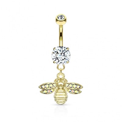 Navelpiercing glitter bijtje hanger gold plated - LMPiercings