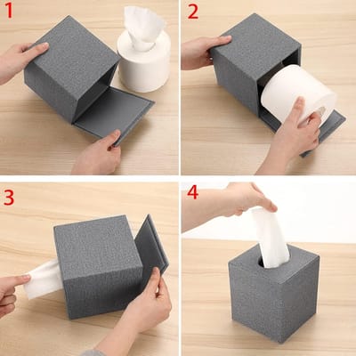 Linnen Tissue Box Houder voor Huishoudelijk en Kantoor Gebruik - Vierkante Papieren Doos en Servet Houder (Grijs)