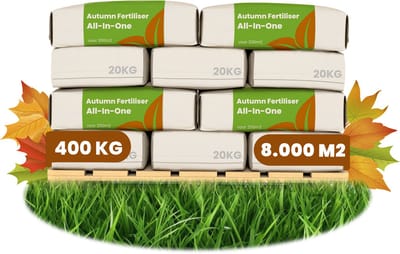 Najaarsmest All-In-One (400kg, 8.000m2) - Rijk aan Kalium - Gazonmest Najaar - Gazonsmeststof - Organische Meststof - Najaarsmest - Verhoogt de Weerstand van het Gazon tegen Vorst, Droogte, Ziektes en Betreding - Organifer