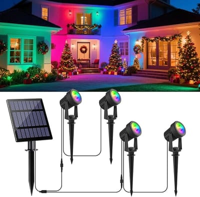 RGB Solar Tuinspot Voor Buiten - Zonne-energie Tuinverlichting Met Kleurverandering - IP65 Waterdichte LED Spotlamp - Automatische Schemeringssensor Voor Bomen Terras Tuin En Gazon