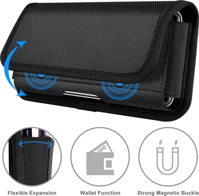 Riem Holster Hoesje - Universeel Telefoonhoesje Nylon Holster Zwart 5.5 inch