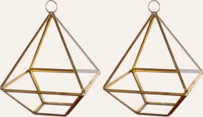 WinQ- Terrarium Piramide goud/glas 10x10x14-Set van 2- voorzijde open-Inclusief koord om op te hangen