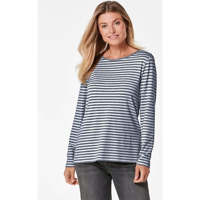 Gestreept shirt met boothals - marine / gebroken wit / gestreept - Gr. 54 van Goldner Fashion