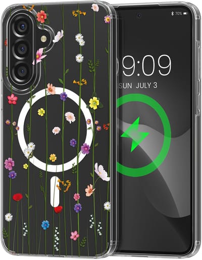 kwmobile Kristalheldere hardcase compatibel met Samsung Galaxy A56 5G Hoesje – compatibel met MagSafe – Acryl hoesje met TPU-rand – Wilde Bloemen Stengels design