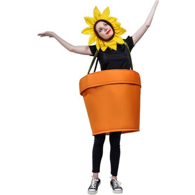 Grappig Zonnebloem Potplant Cosplay Kostuum, Volwassenen Adult One Size oranje