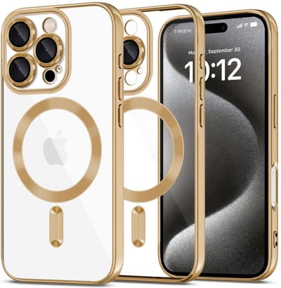 Hoesje geschikt voor Apple iPhone 16 Pro Max - Techsuit Luxury Crystal Back Cover - Geschikt voor MagSafe - Transparant/Goud