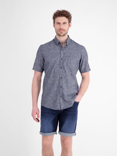 LERROS Overhemd met korte mouwen, effen, van onderhoudsvriendelijke materiaalmix , Maat: S , Kleur: CLASSIC NAVY , 60% polyester, 40% katoen