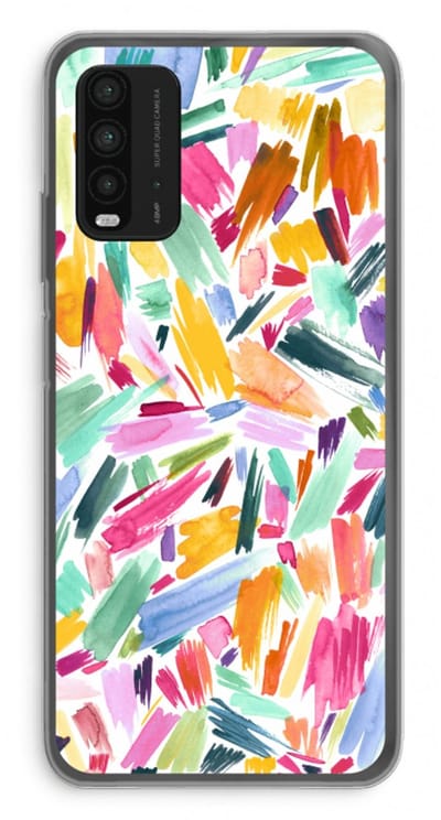 Case Company® - Hoesje geschikt voor Xiaomi Redmi 9T hoesje - Watercolor Brushstrokes - Soft Cover Telefoonhoesje - Bescherming aan alle Kanten en Schermrand