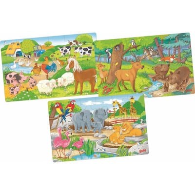 Goki Wooden Jigsaw Puzzle Animals Set of 3 Hout