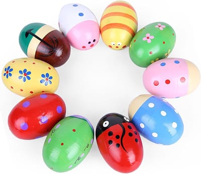 Houten Maracas Eieren - Muziekinstrument Speelgoed - Muziekeducatie Kinderen - Vrolijke Dierenfiguren - 7 x 4 x 4 cm - Kleurrijk