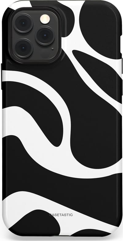 Casetastic Hoesje Geschikt voor Apple iPhone 12/12 Pro Magsafe - Stijlvolle Beschermende Duo-layer Case - Zwart Wit Golven