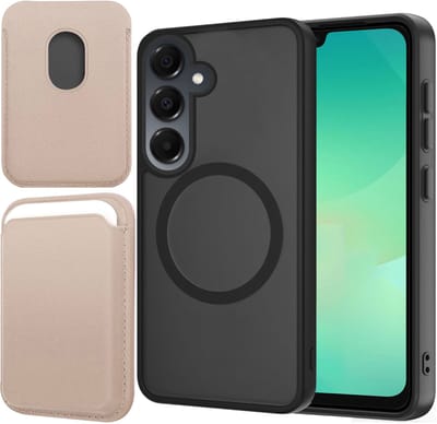 Hoesje + Pasjeshouder geschikt voor Samsung Galaxy A17 5G / A26 - Portemonnee geschikt voor MagSafe - Magnetisch - Pasjes Houder - Creditcardhouder - Goud