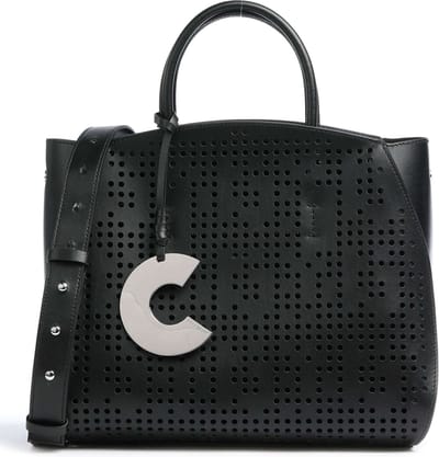 COCCINELLE HANDTAS CONCRETE PERFOREE ZWART LEDER