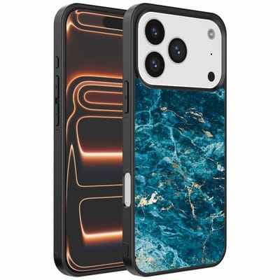 Geschikt voor iPhone 17 Pro Max Telefoonhoesje met marmer opdruk - TPU backcover case blue marble design - Blauw - Smartphonica geschikt voor iPhone 17 Pro Max