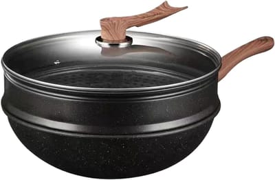 Wokpan Anti-aanbak - Koekenpan Wok - Veelzijdig Koken - Inclusief Stoominzet - 32 cm Diameter