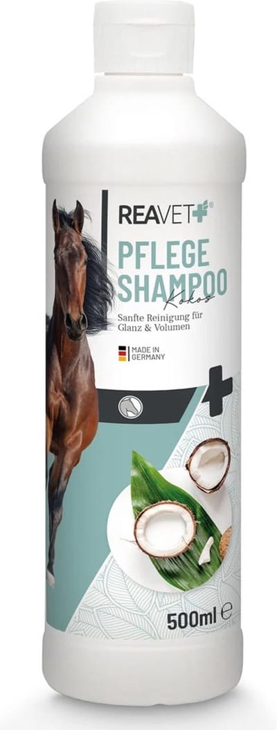 ReaVET - Shampoo met Kokos voor paarden en pony's (500ml) - pH-neutrale en diep reinigende werking - Voorkomt klitten en knopen - Snel sluitende dop voor eenvoudig doseren