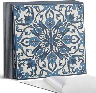 Coloray Plaktegels - Bloemenpatroon met bladeren Zelfklevende Tegels - 20 cm x 20 cm - Blauw Plaktegels - 20 stuks - Vierkant PVC Tegels - Plaktegels Badkamer - Plaktegels Vloer - Vinyltegels Vloer Zelfklevend - Wandtegel Zelfklevend