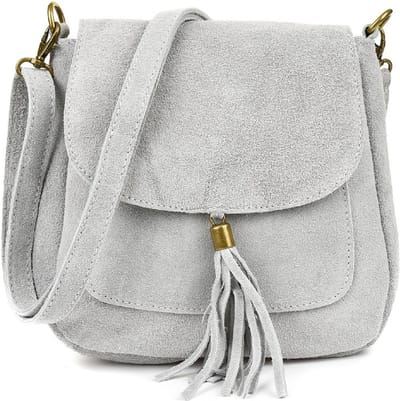 Grijze Suède Schoudertas Tassle - Grijs - Suède - Italiaans Leder - Boho Schoudertassen