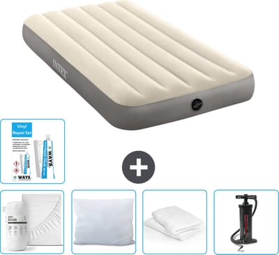 Intex Luchtbed - 1-Persoons - 99 x 191 x 25 cm - Beige - Inclusief Hoeslaken - Kussen - Pomp - Reparatieset en Kussenbeschermer